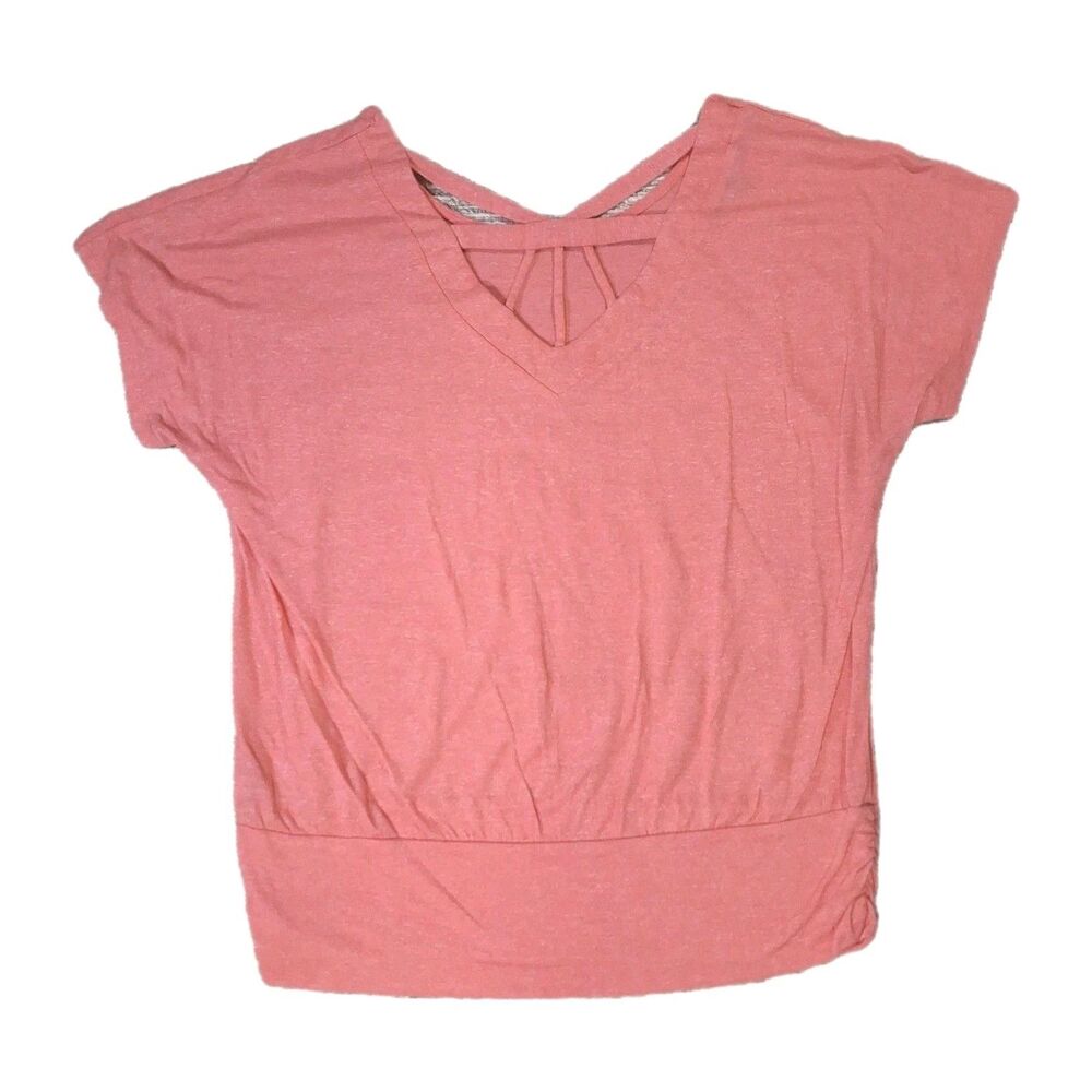APT 9 WOMENS MEDIUM CORAL PINK HEATHERED SHORT SLEEVE TOP STRAPPY BACK TEE SHIR